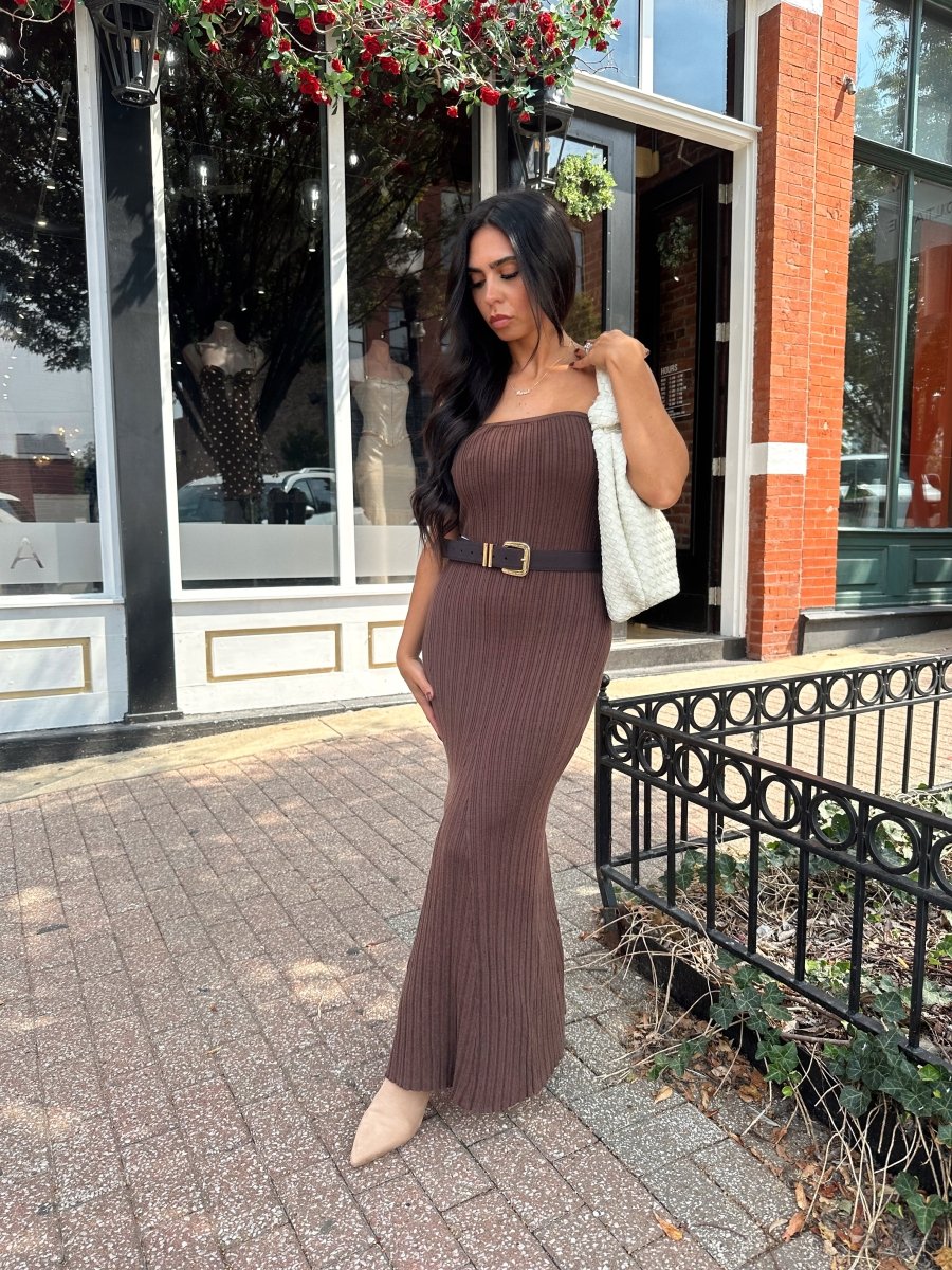 McKenna Brown Strapless Maxi Dress - Gwenna The Label