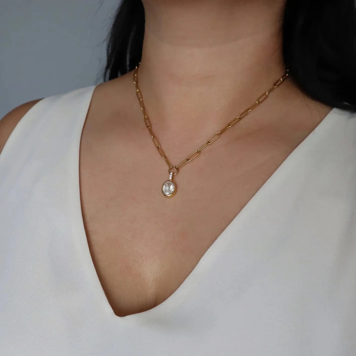 Mila Oval Paperclip Pendant Necklace - Gwenna The Label