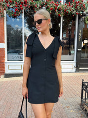 Milan Black Button Down Ribbon Detail Mini Dress - Gwenna The Label