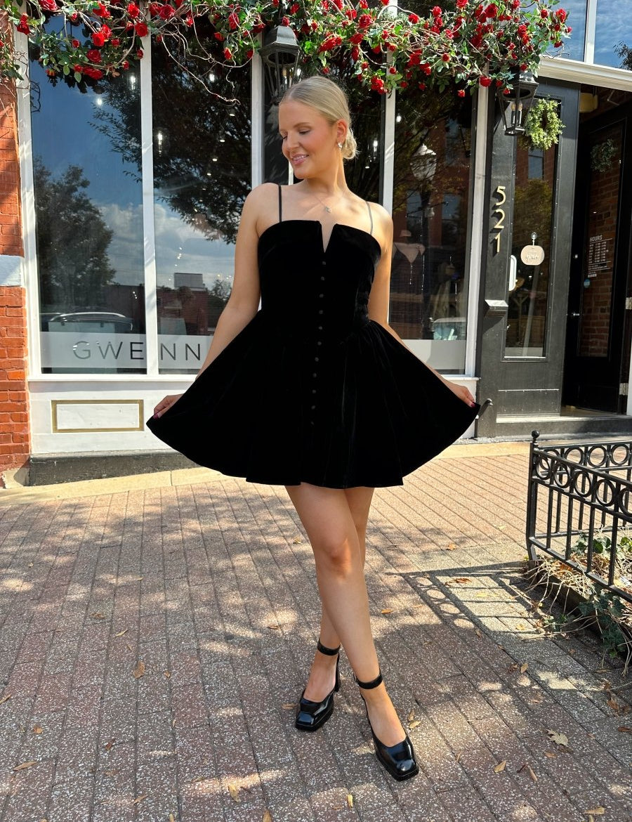 Mollie Black Velvet Fit to Flare Mini Dress - Gwenna The Label
