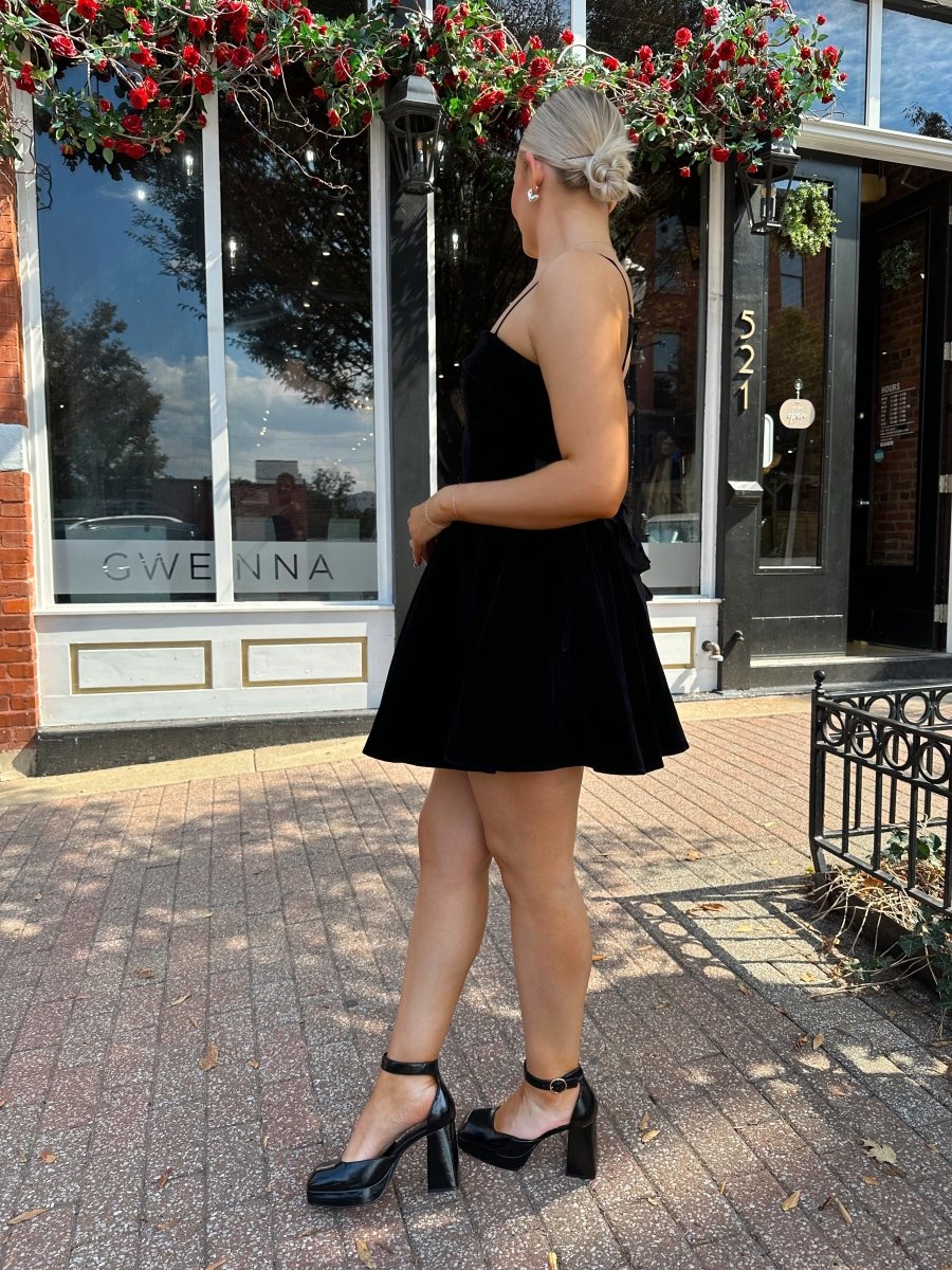 Mollie Black Velvet Fit to Flare Mini Dress - Gwenna The Label