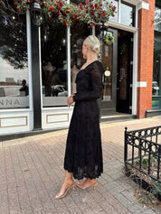 Morticia Black Lace Long Sleeve Dress - Gwenna The Label