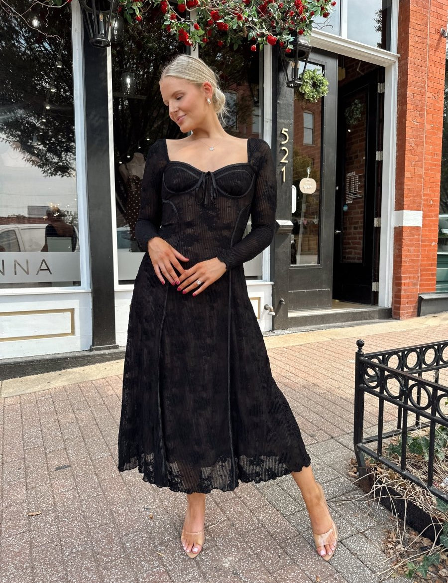 Morticia Black Lace Long Sleeve Dress - Gwenna The Label