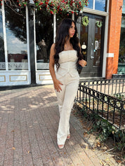 Neve Beige Suede Tube Top and Pants Set - Gwenna The Label