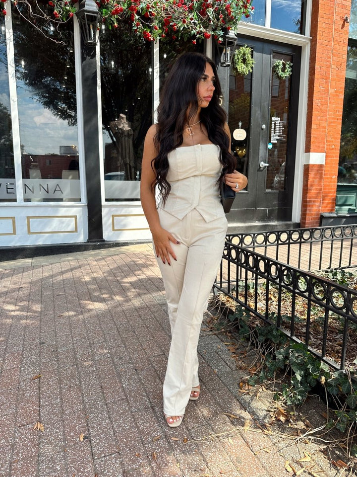 Neve Beige Suede Tube Top and Pants Set - Gwenna The Label