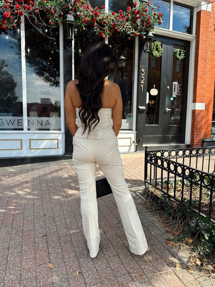 Neve Beige Suede Tube Top and Pants Set - Gwenna The Label
