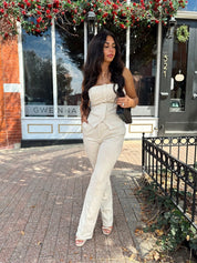 Neve Beige Suede Tube Top and Pants Set - Gwenna The Label