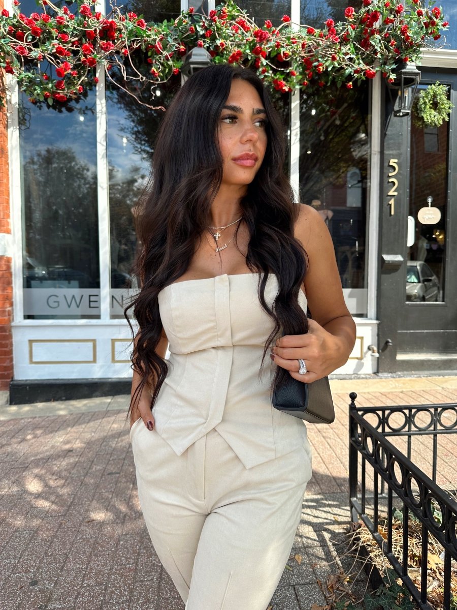 Neve Beige Suede Tube Top and Pants Set - Gwenna The Label