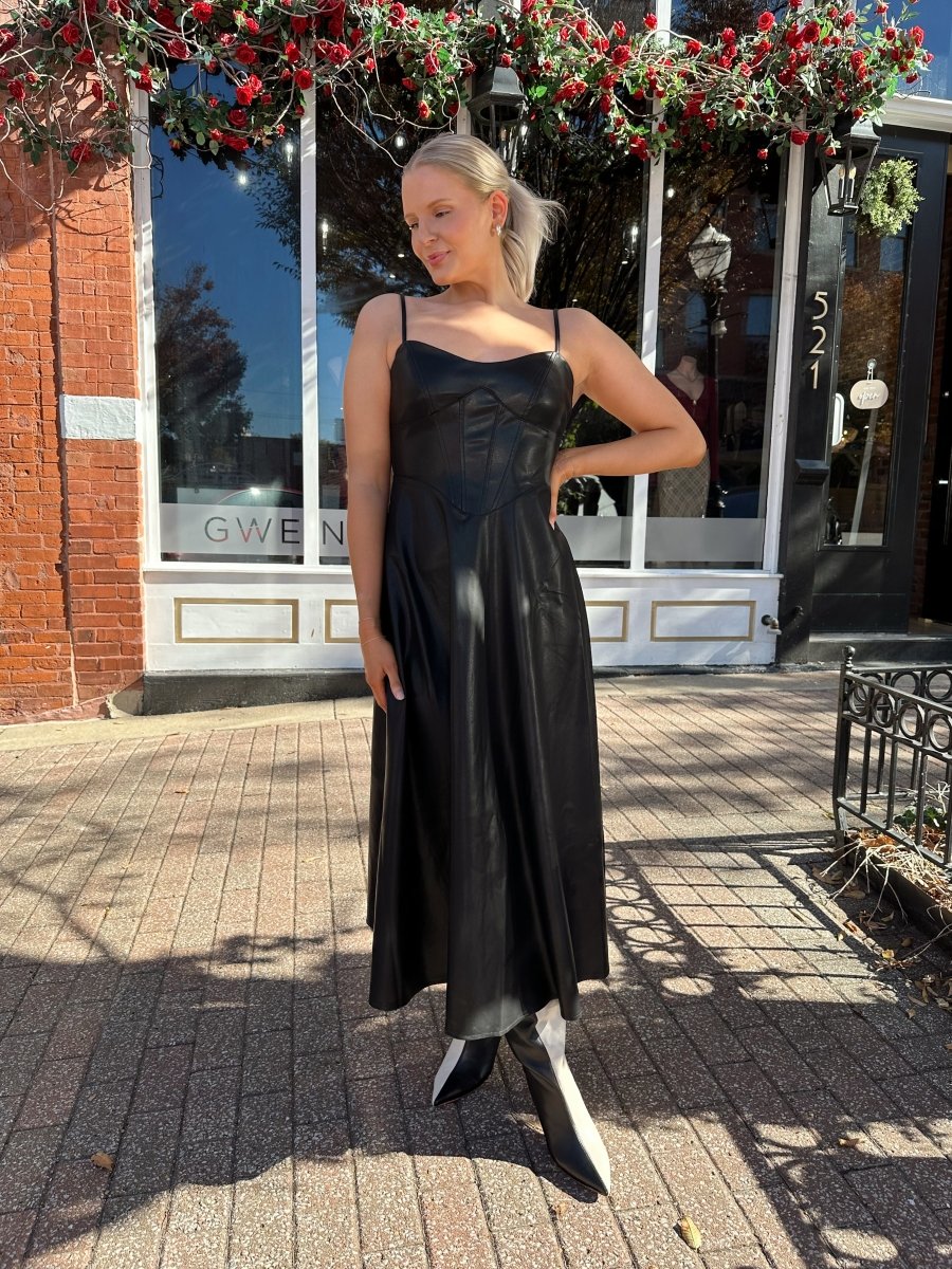 Nico Spaghetti Strap Leather Midi Dress - Gwenna The Label
