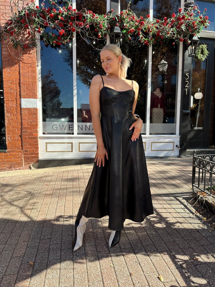 Nico Spaghetti Strap Leather Midi Dress - Gwenna The Label