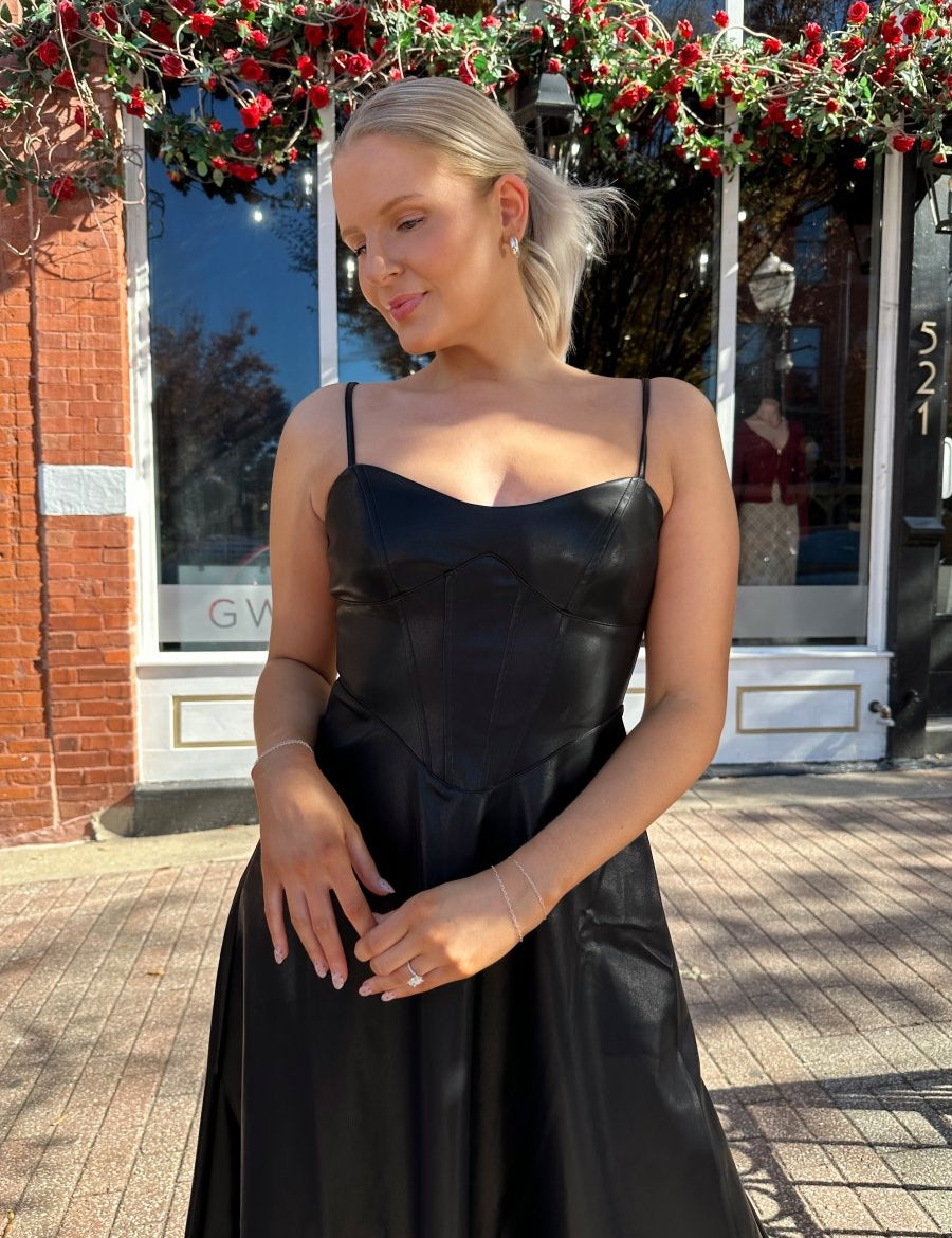 Nico Spaghetti Strap Leather Midi Dress - Gwenna The Label