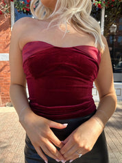 Nyx Burgundy Velvet Strapless Top - Gwenna The Label
