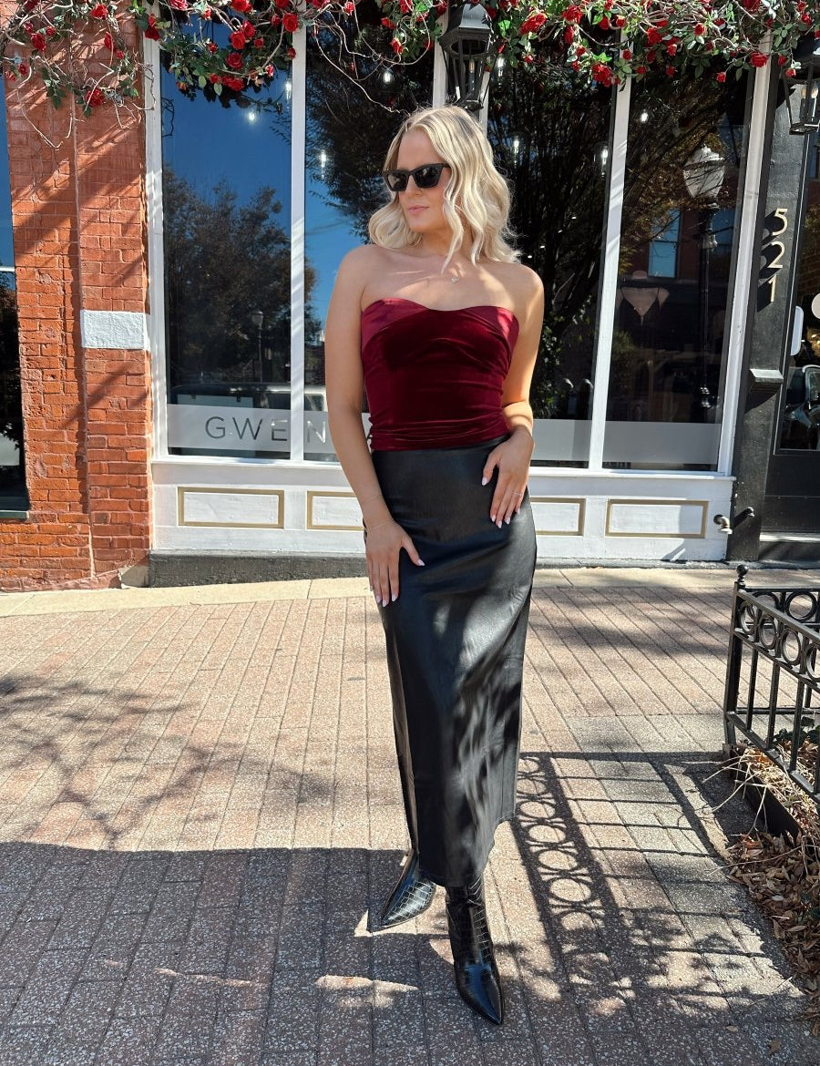 Nyx Burgundy Velvet Strapless Top - Gwenna The Label
