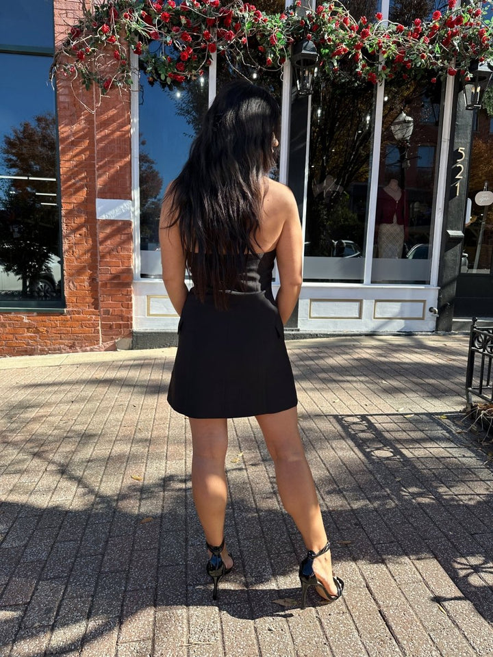 Onyx Black Halter Blazer Mini Dress - Gwenna The Label