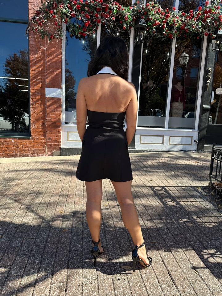 Onyx Black Halter Blazer Mini Dress - Gwenna The Label