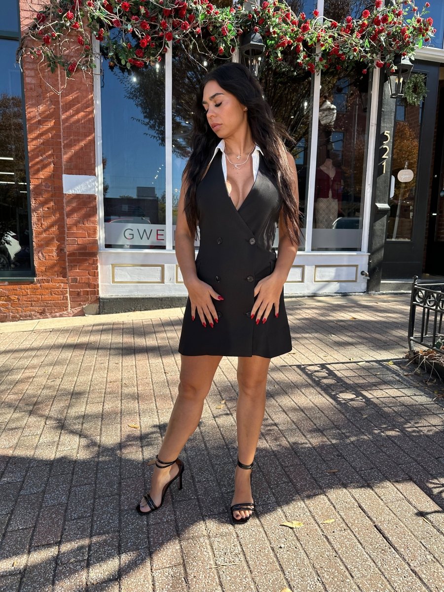 knee length dresses for ladies Onyx Black Halter Blazer Mini Dress