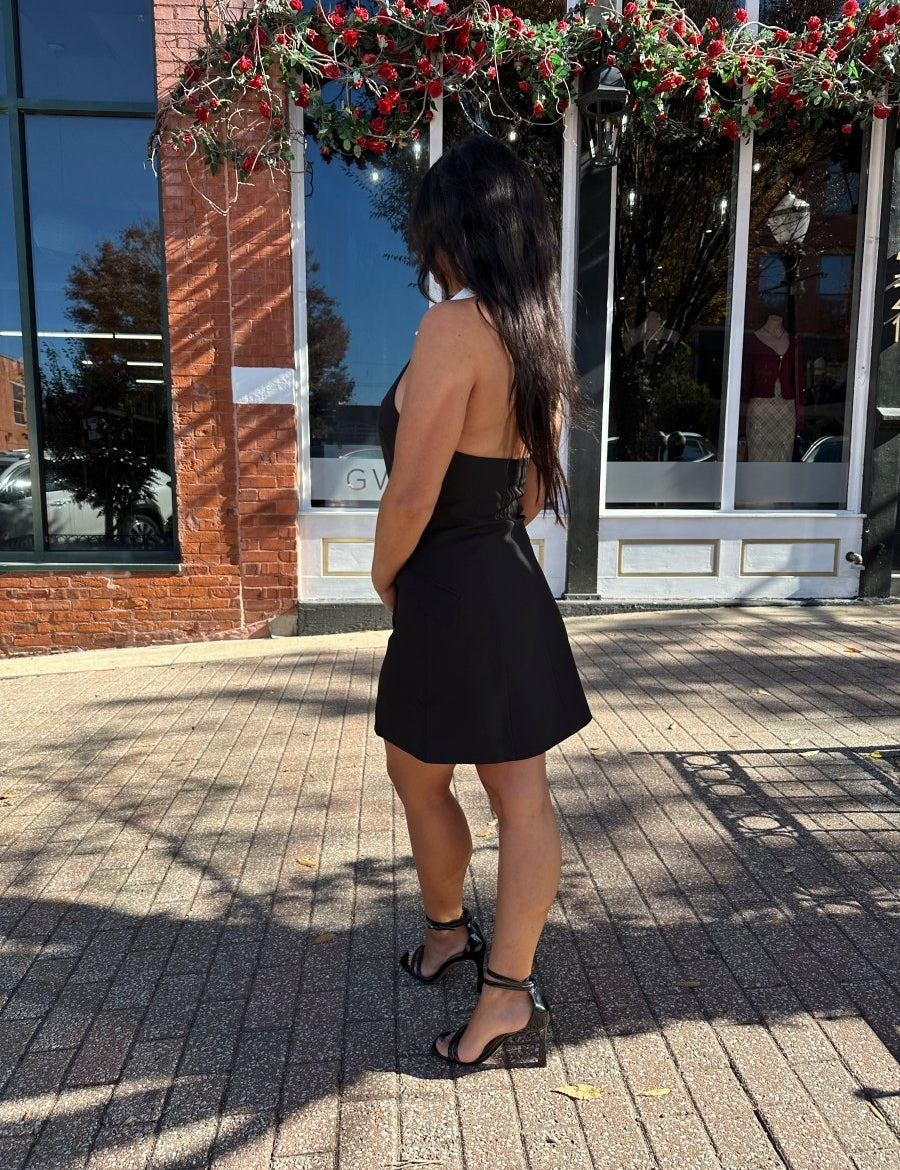 Onyx Black Halter Blazer Mini Dress - Gwenna The Label