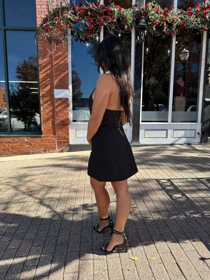 Onyx Black Halter Blazer Mini Dress - Gwenna The Label