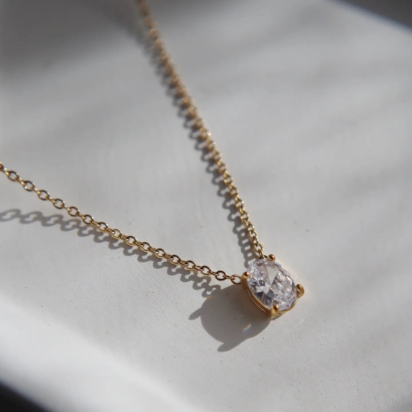 Oval Zirconia Solitaire Gold Plated Necklace.