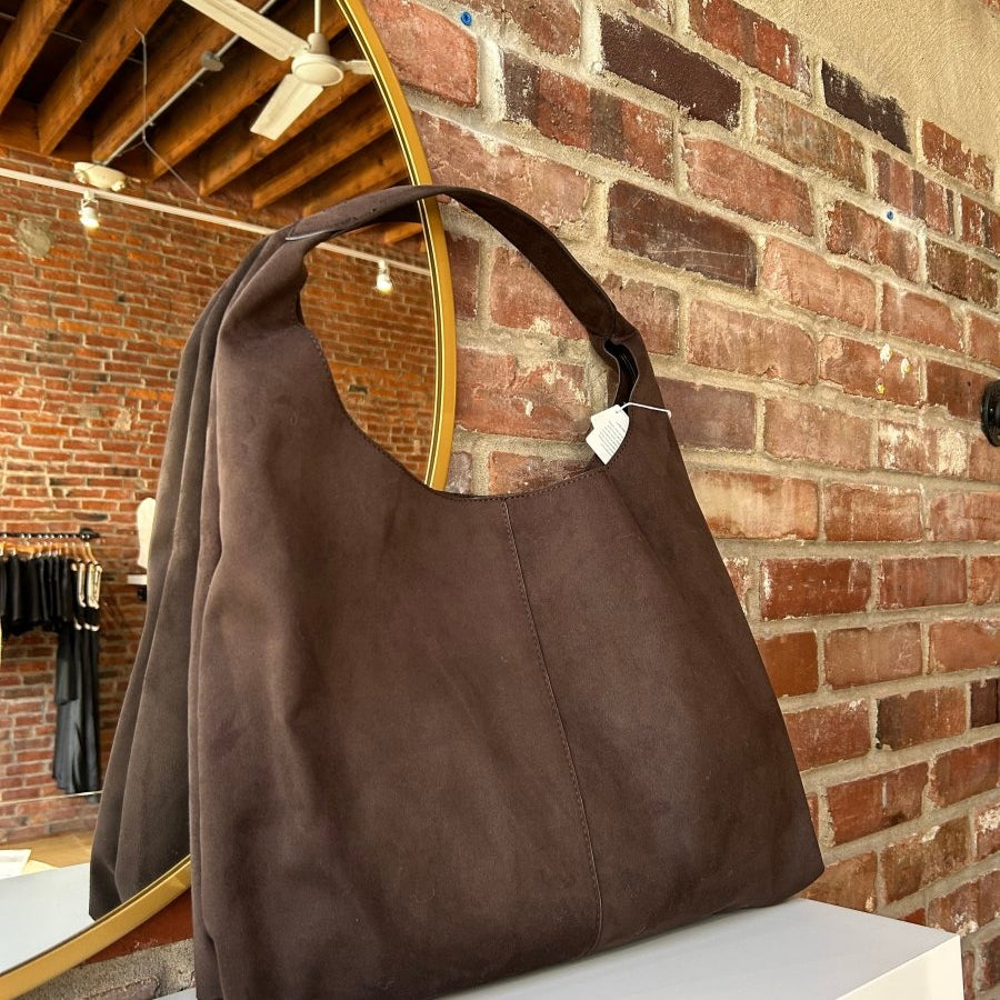 Pacey Chocolate Suede Shoulder Bag - Gwenna The Label