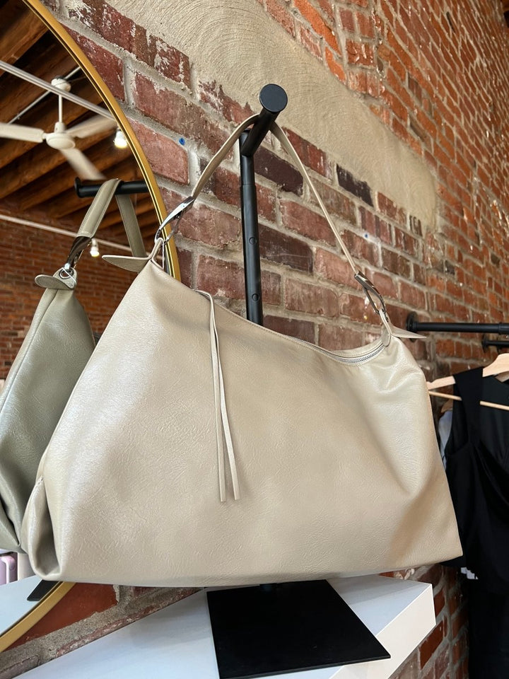 Palmer Beige Leather Shoulder Bag - Gwenna The Label