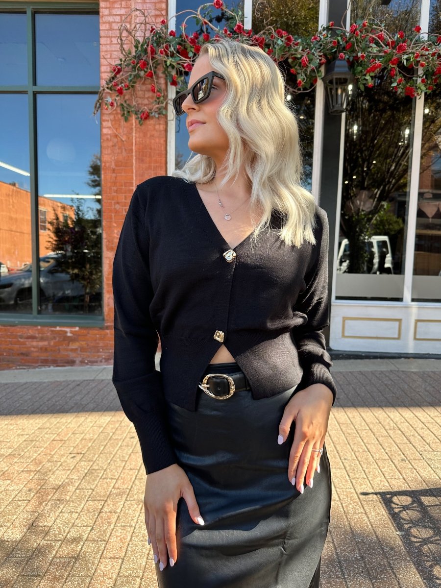 Para Black Gold Button Detail Cardigan - Gwenna The Label