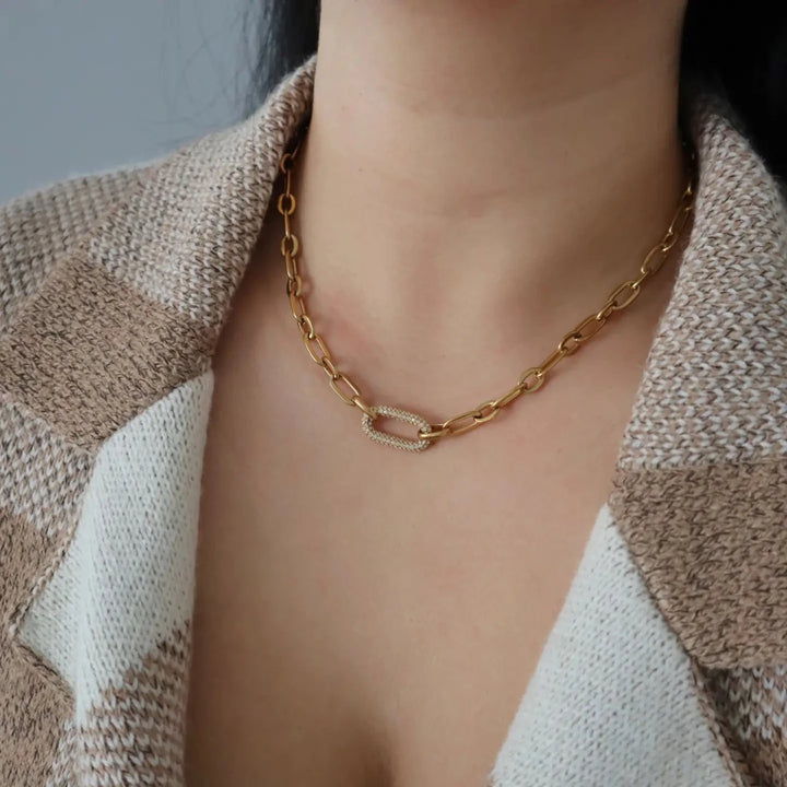 Pave Link Chunky Necklace - Gwenna The Label