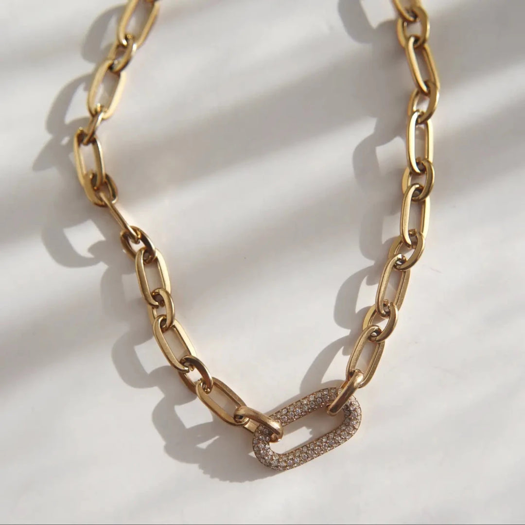 Pave Link Chunky Necklace - Gwenna The Label