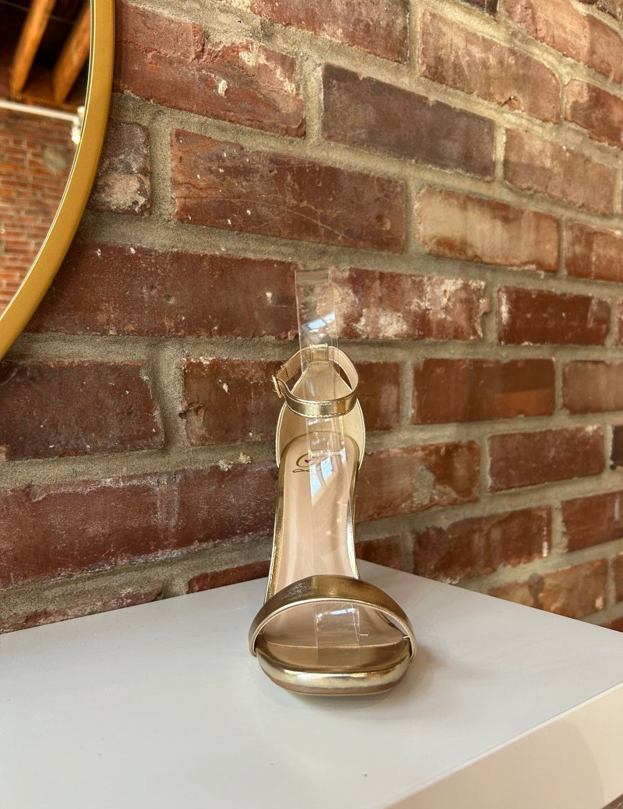 Petra Gold Metallic Open Toe Heel - Gwenna The Label