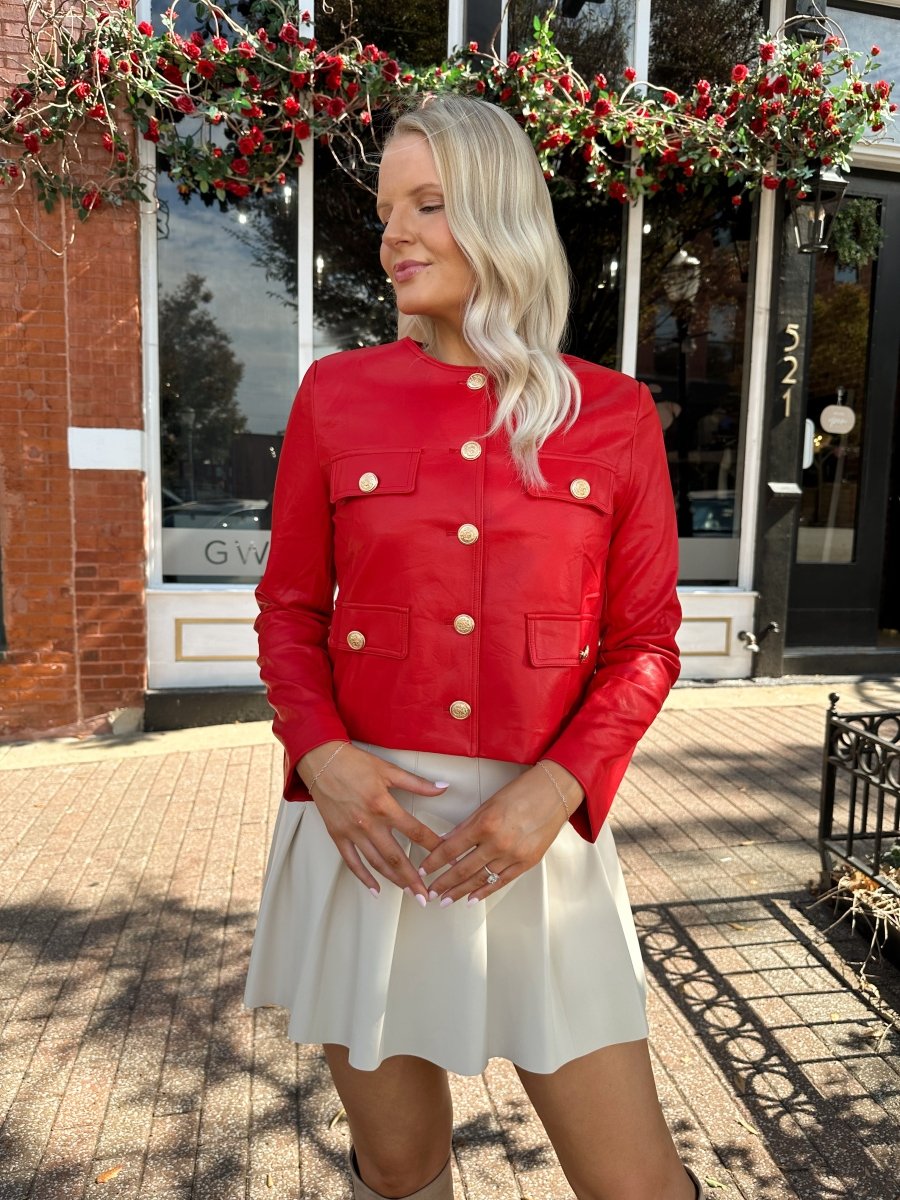 Pippa Red Faux Leather Button Up Jacket - Gwenna The Label