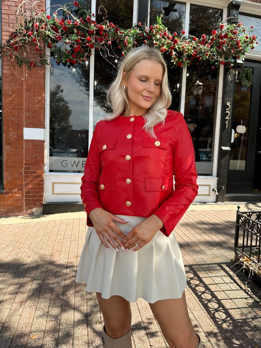 Pippa Red Faux Leather Button Up Jacket - Gwenna The Label