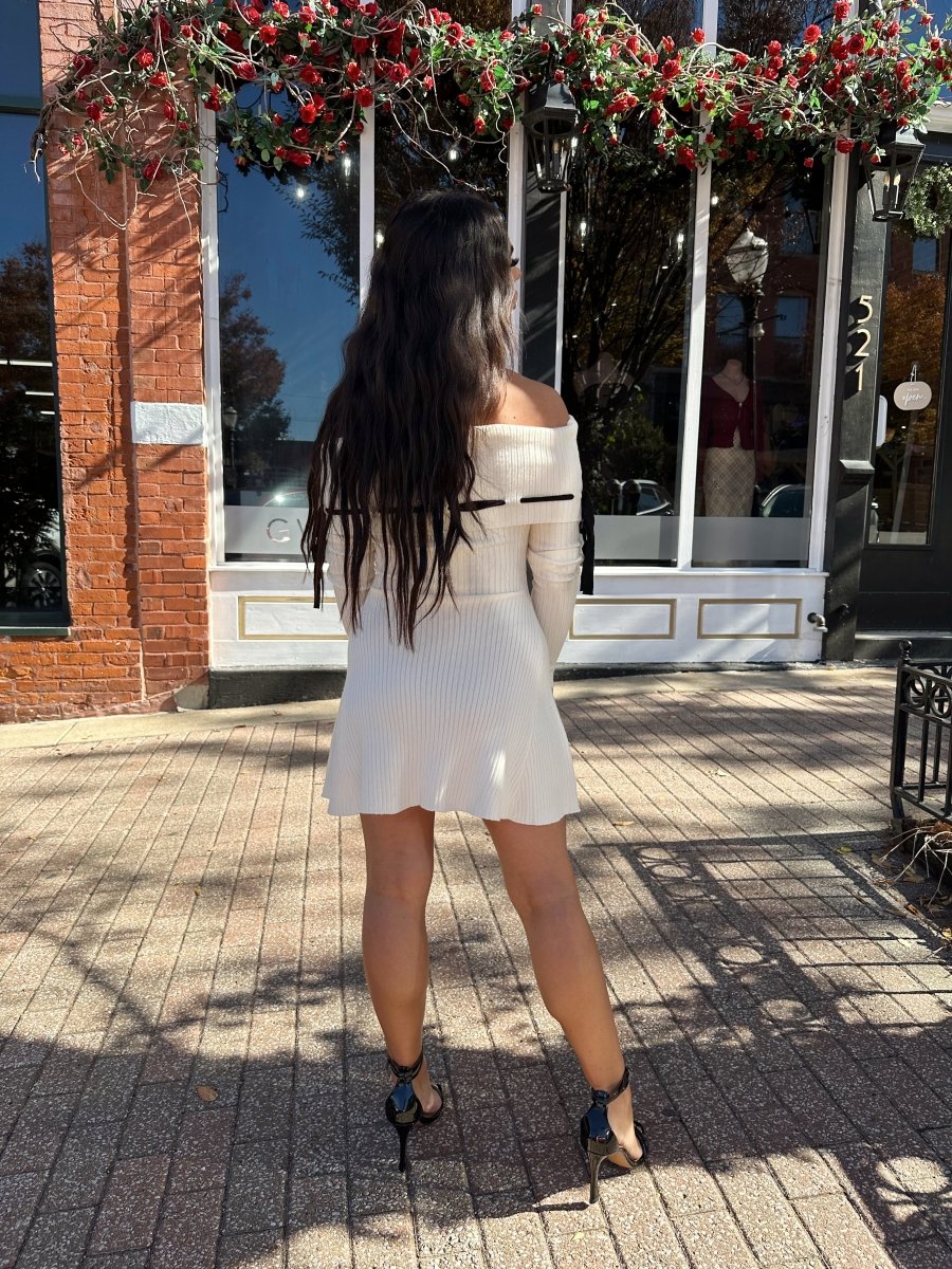 Ralphie Off the Shoulder Cream Knit Sweater Mini Dress - Gwenna The Label