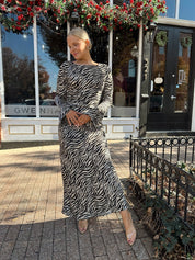 Renley Black and White Long Sleeve Zebra Maxi Dress - Gwenna The Label