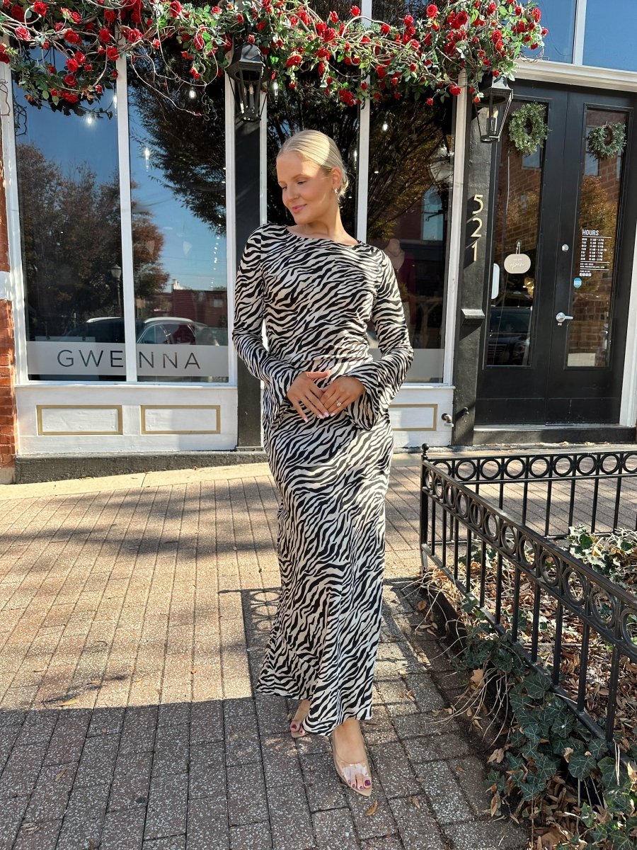 Renley Black and White Long Sleeve Zebra Maxi Dress - Gwenna The Label