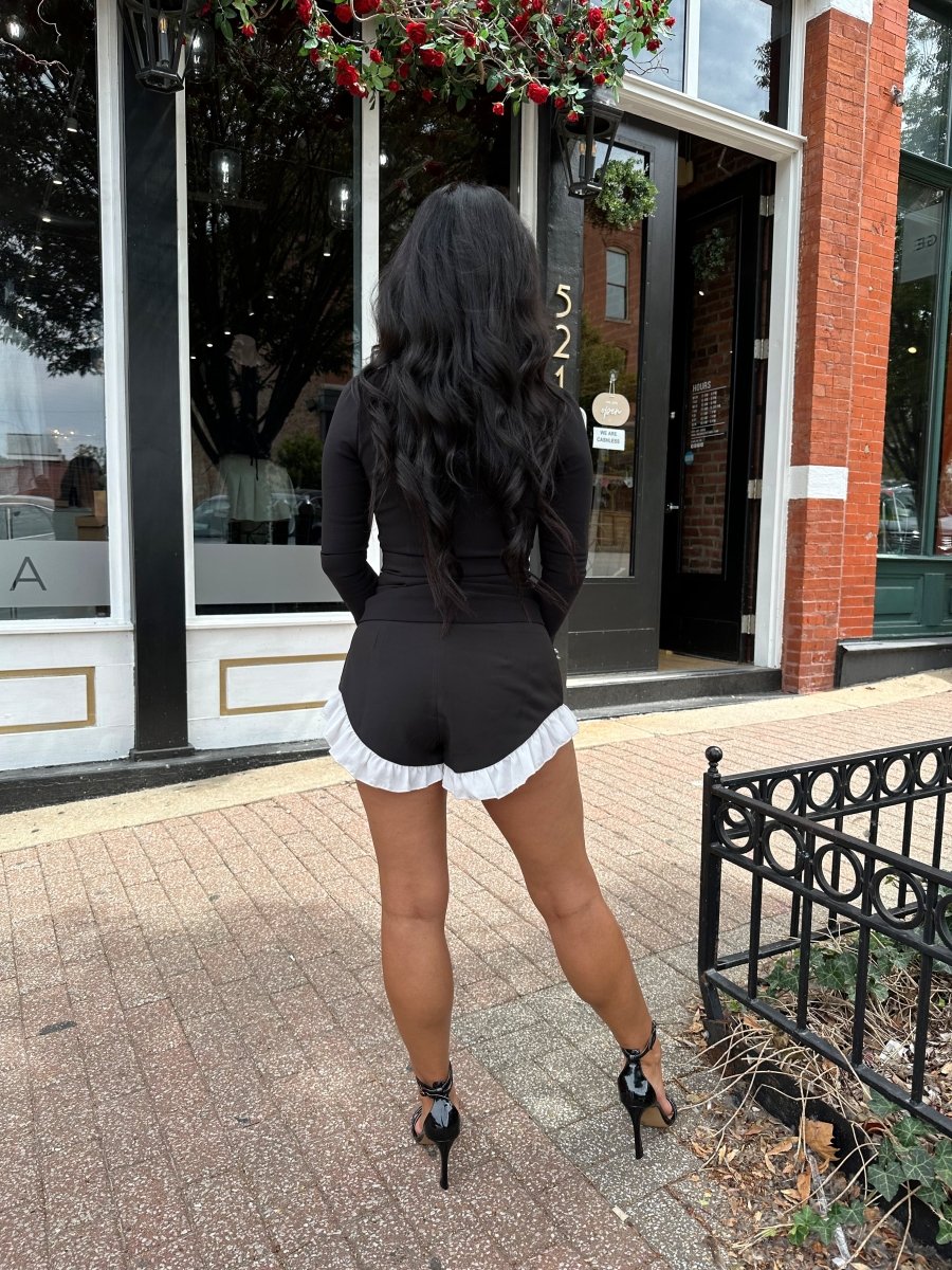 RESTOCK: Ria Black and White Ruffled Short - Gwenna The Label