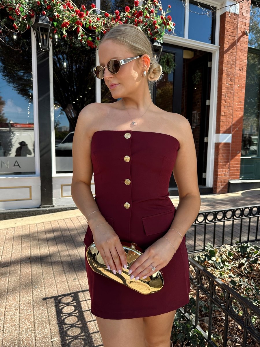 Rosie Burgundy Strapless Top and Mini Skort Two - Piece Set - Gwenna The Label
