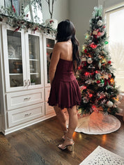 Rozella Burgundy Strapless Tiered Mini Dress - Gwenna The Label