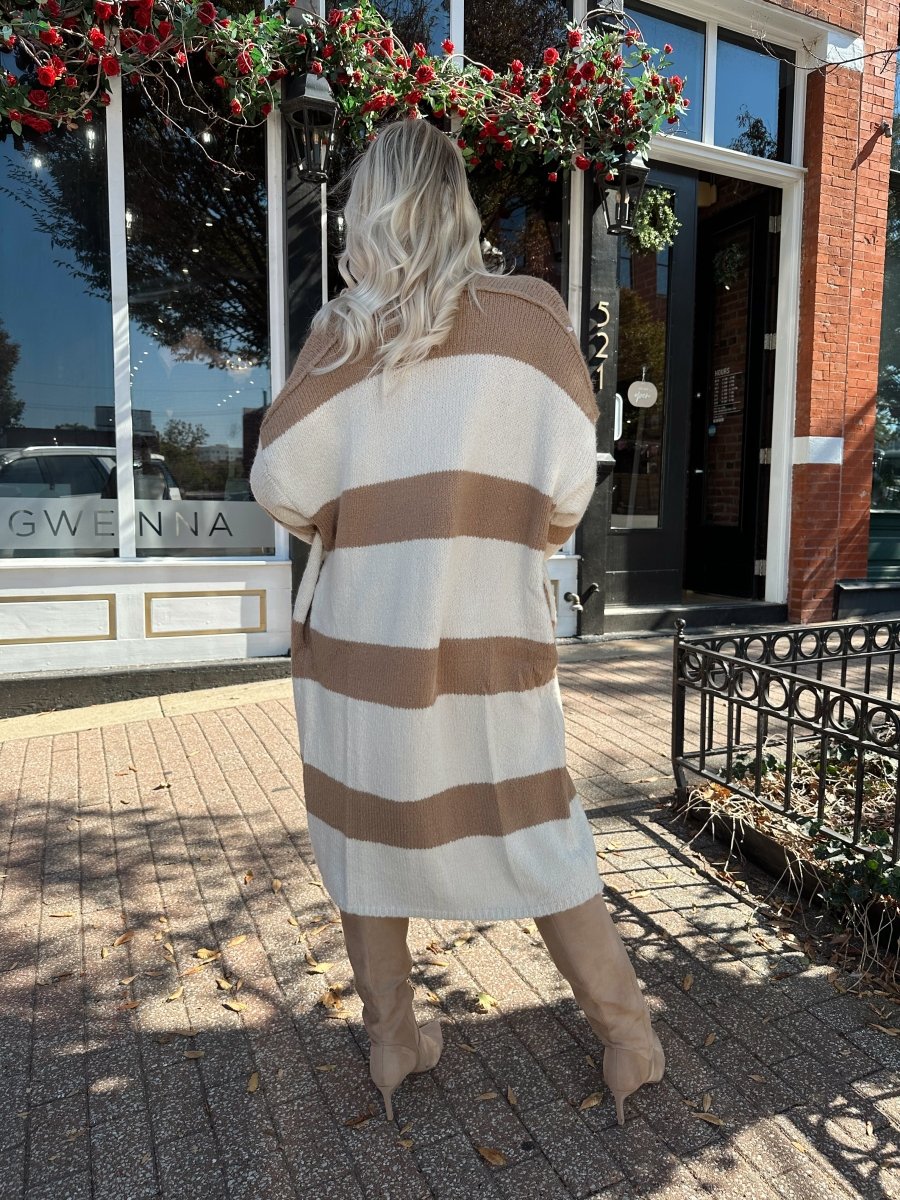 Rue Brown & Cream Striped Duster Cardigan - Gwenna The Label