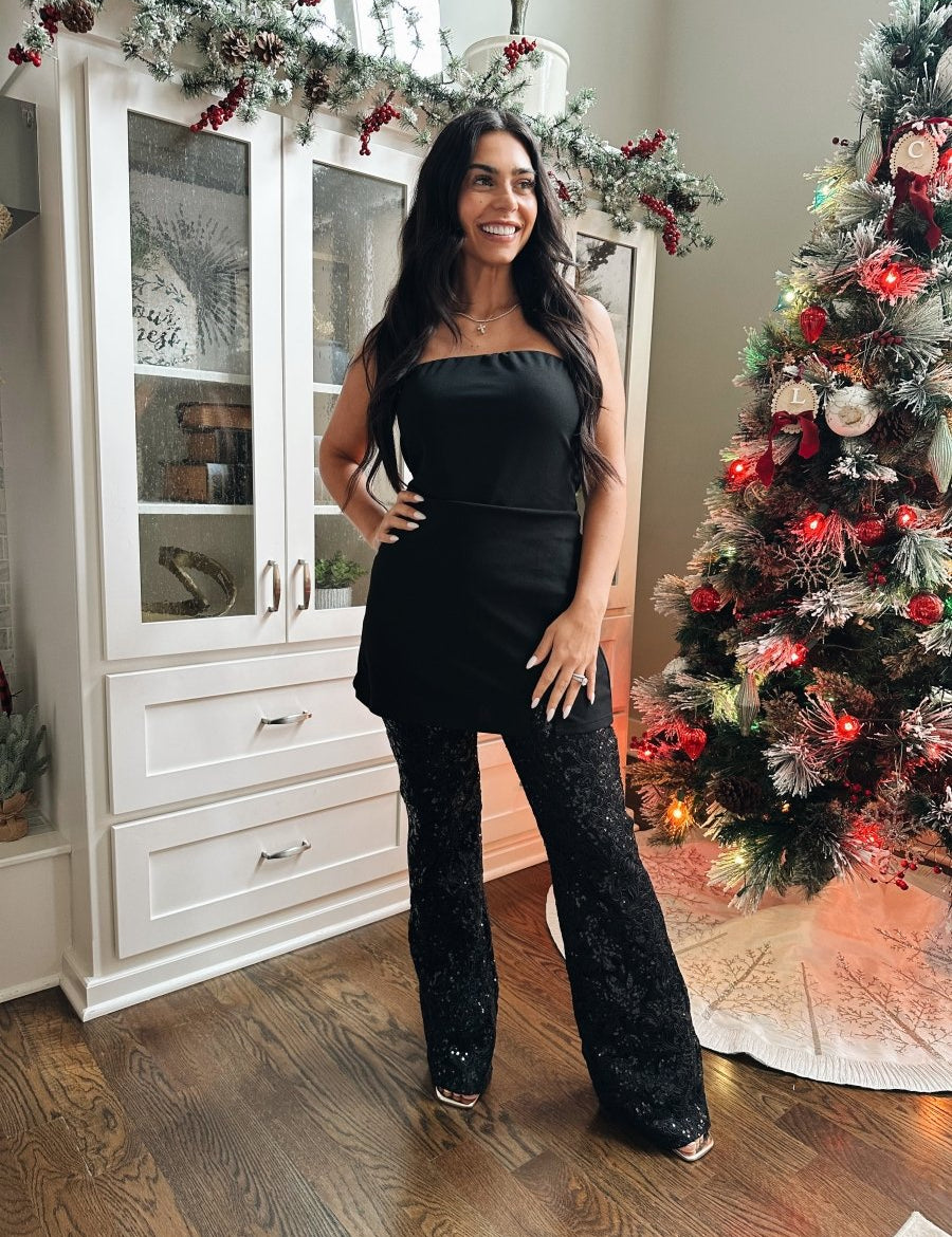 Sabrina Black Strapless Sequin Jumpsuit - Gwenna The Label