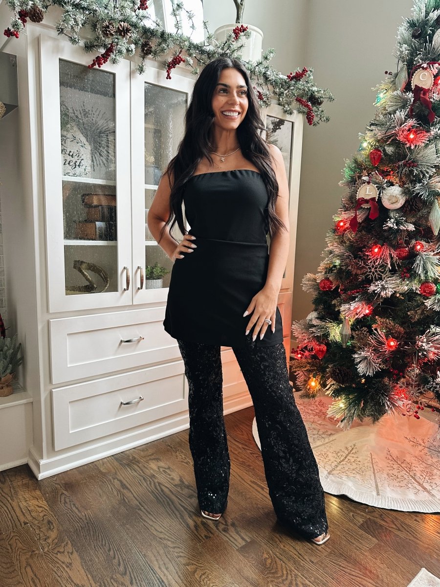 Sabrina Black Strapless Sequin Jumpsuit - Gwenna The Label