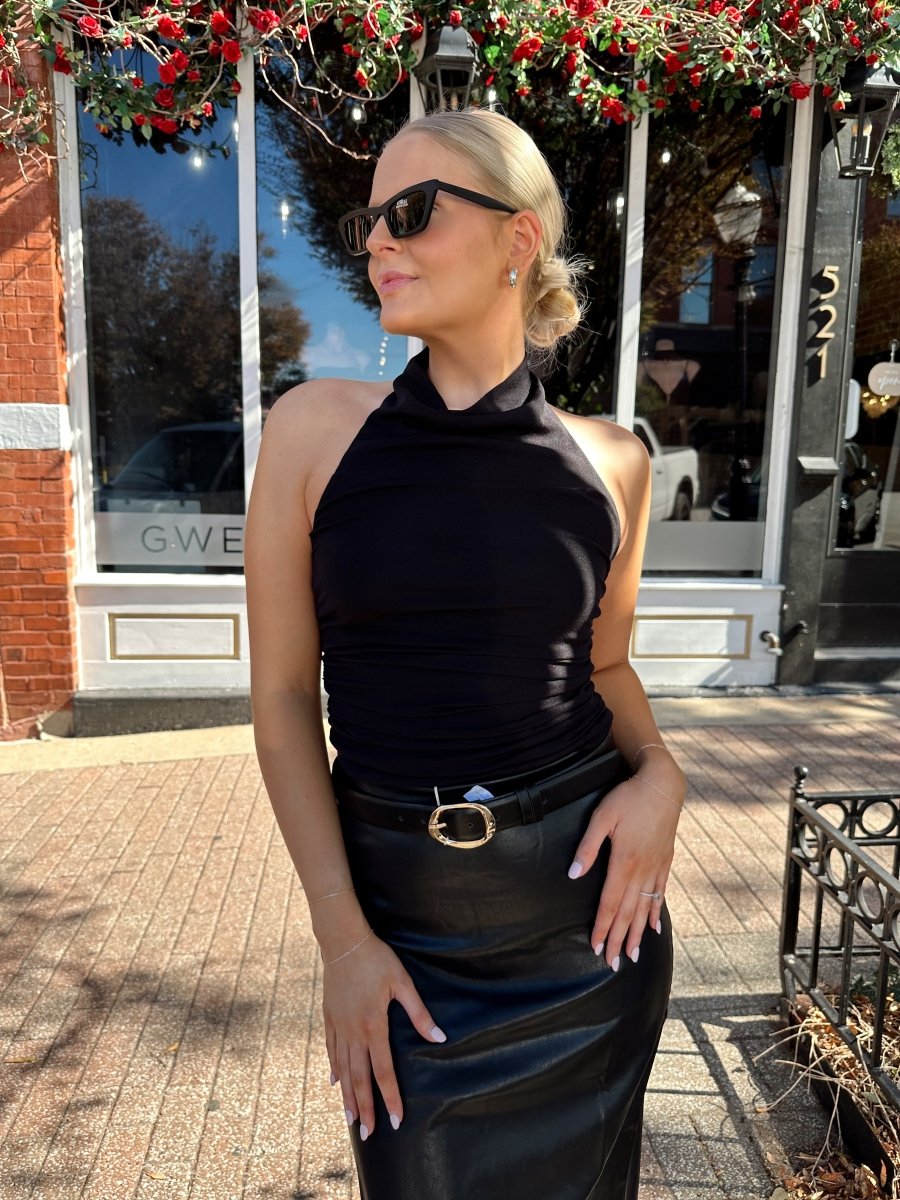 Sadie Black Cowl Neck Halter Top - Gwenna The Label