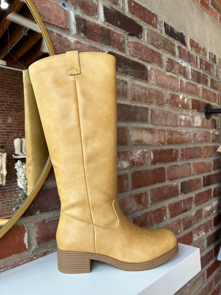 Sadie Camel Knee High Block Heel Boots - Gwenna The Label