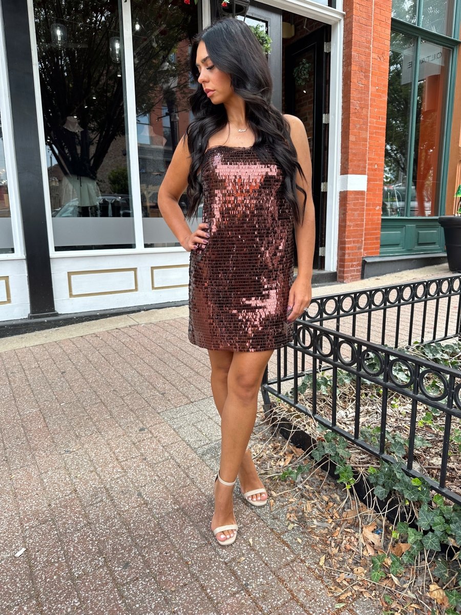 Savvy Brown Sequin Shift Mini Dress - Gwenna The Label