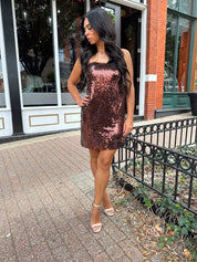 Savvy Brown Sequin Shift Mini Dress - Gwenna The Label