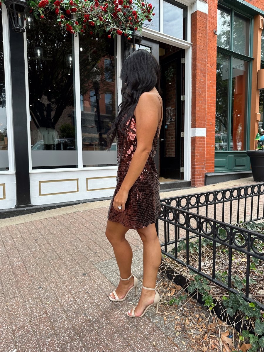Savvy Brown Sequin Shift Mini Dress - Gwenna The Label