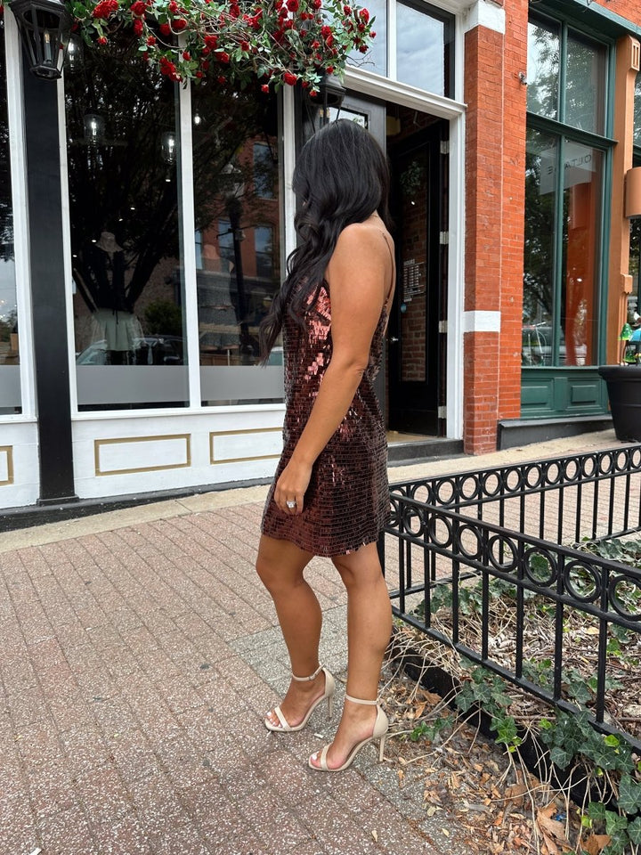 Savvy Brown Sequin Shift Mini Dress - Gwenna The Label