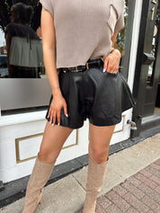Scarlette Black Leather Pleated Short - Gwenna The Label