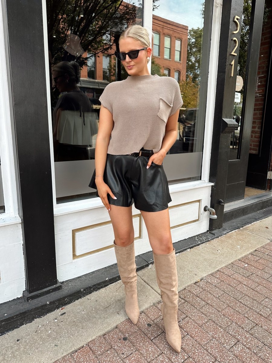 Scarlette Black Leather Pleated Short - Gwenna The Label