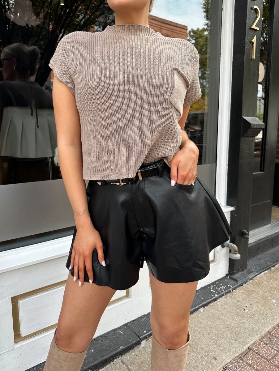 Scarlette Black Leather Pleated Short - Gwenna The Label