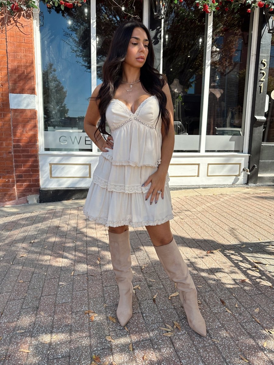 Scout Beige Ruffled Tiered Mini Dress - Gwenna The Label